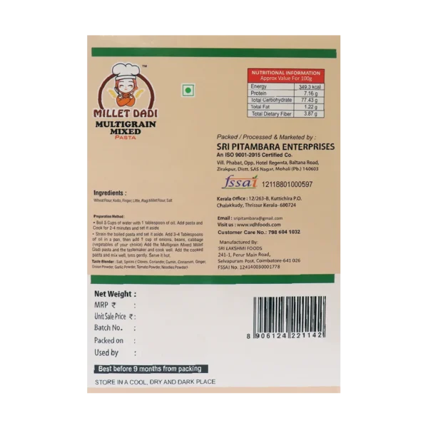 Multigrain Mixed Millet Pasta ingredients