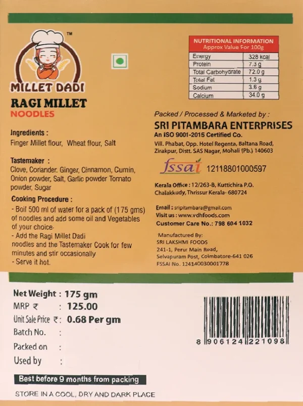 VDH Ragi Millet Noodles Recipe Ingredients